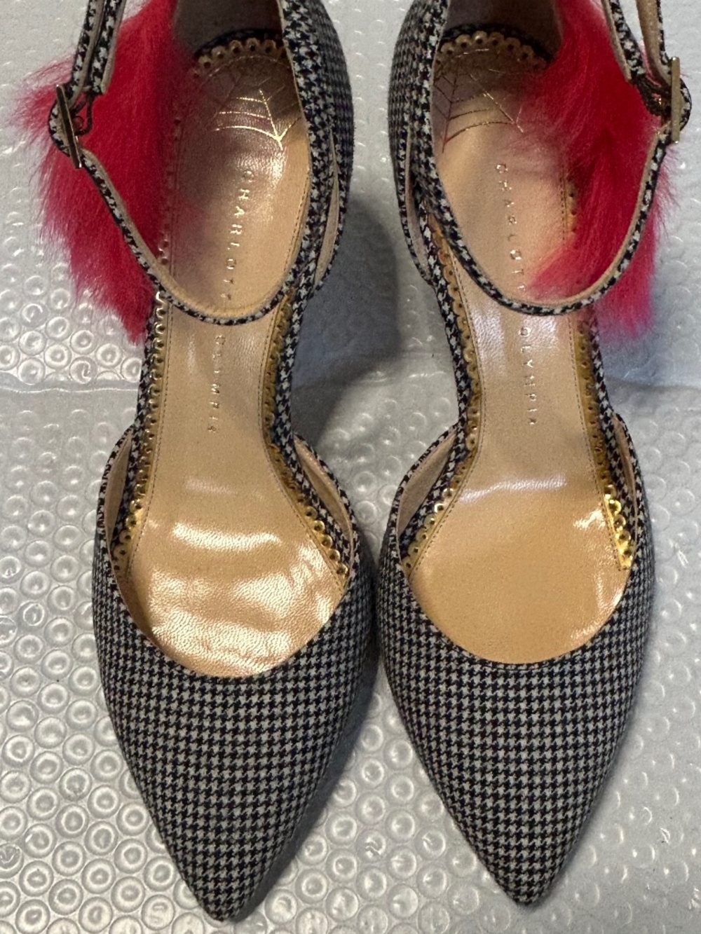 Charlotte Olympia Houndstooth Spider Web Pumps Heels Eu 37 1/2 US 7.5 Heel 3-3.9